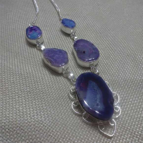 Gorgeous "PURPLE SOLAR AGATE" Handmade Sterling Necklace 22" #4B - Picture 2 of 3